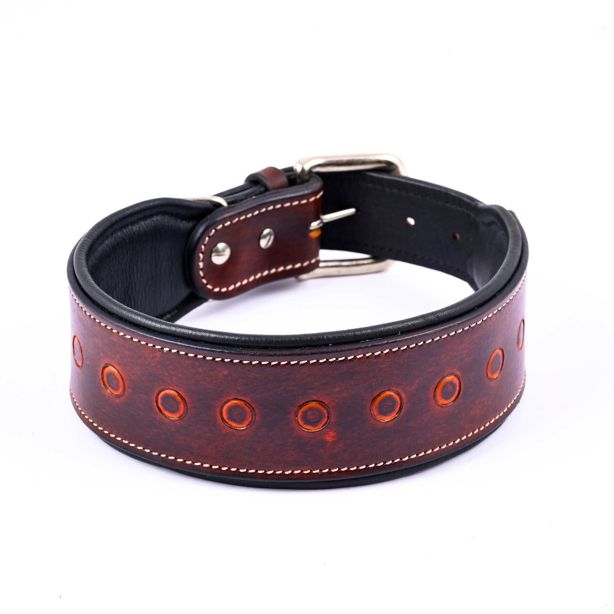 Handcrafted Leather Round Stamp Tooled Dog Collar | Made of Genuine Leather